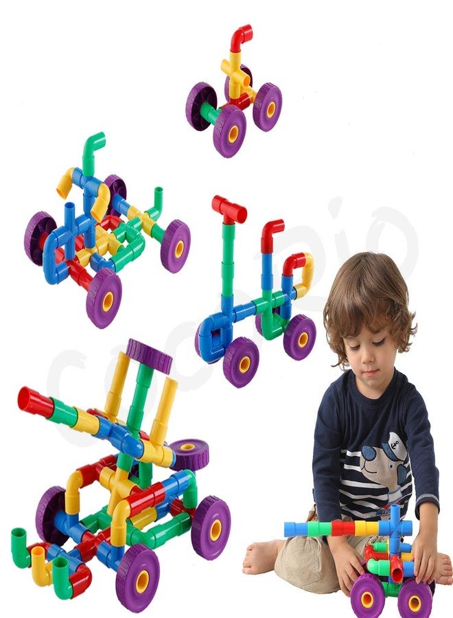 PULSBERY لعبة تركيب أنابيب تعليمية للأطفال من بولسبري - 85 قطعة من أنابيب المياه البلاستيكية، مجموعة تركيب إبداعية على شكل أقفال أنابيب مع عجلات، ألعاب تعليمية للأطفال في مرحلة ما قبل المدرسة (85 قطعة) - Image 4